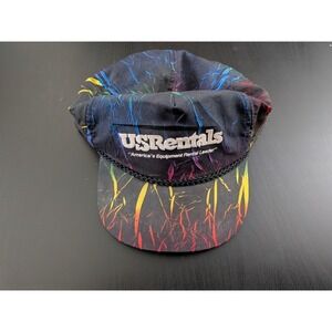 Vintage US Rentals Nylon Trucker Snapback Hat OSFM Black Multicolor Dye‎ KC Caps
